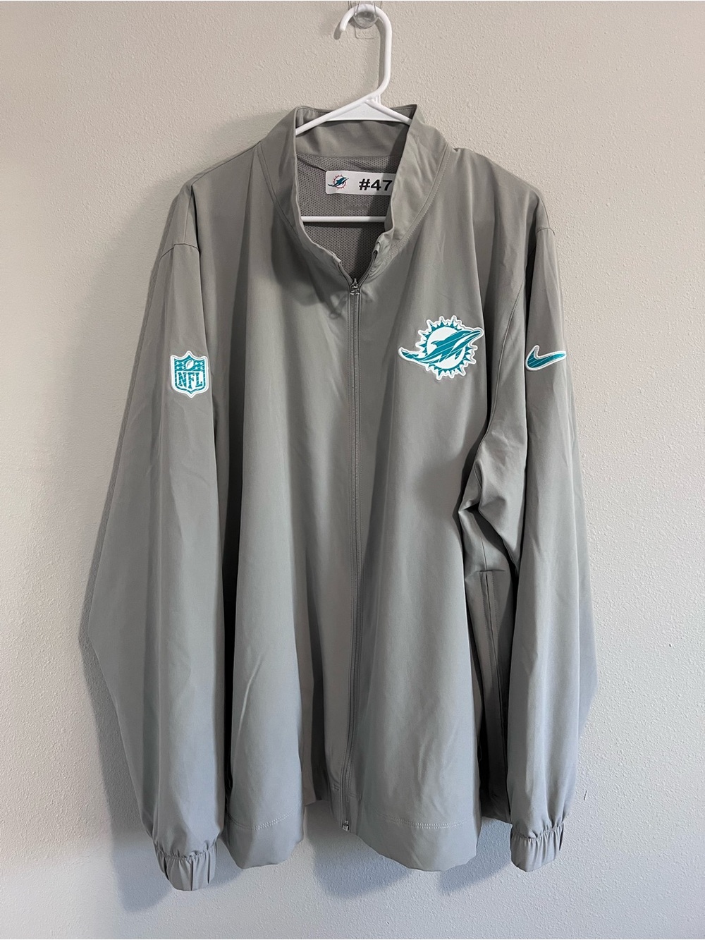 Nike Men's Miami Dolphins Gray Full-Zip Windbreaker Jacket player issued #47